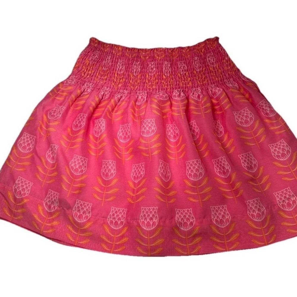 Women's Pink Floral Smocked Waist Skater Skirt